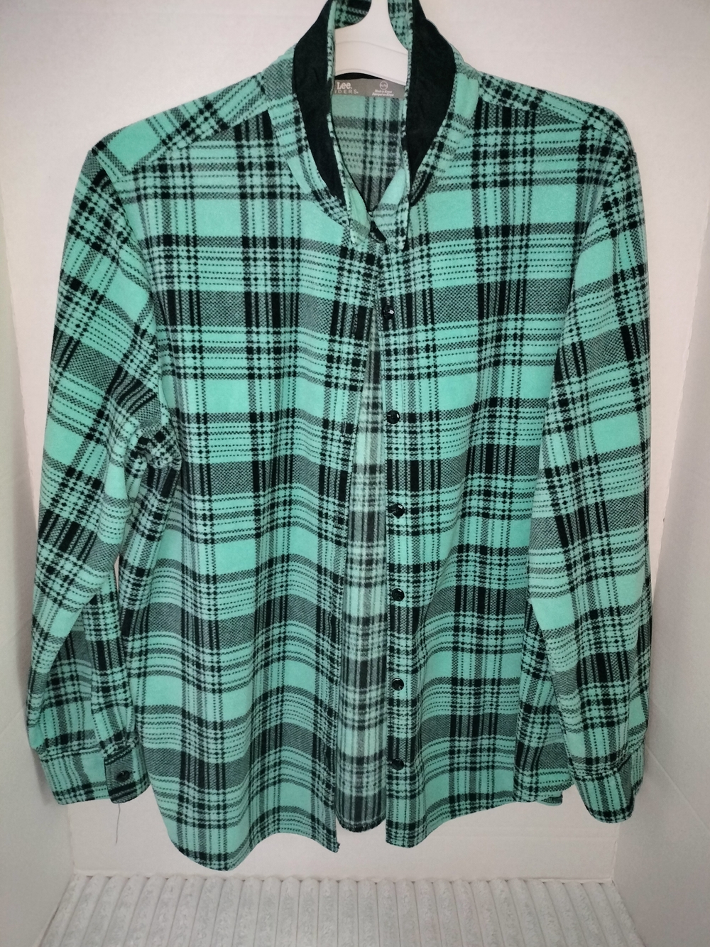 Women's Lee Riders Plaid Button-Up Shirt in Mint Green and Black Sz XL